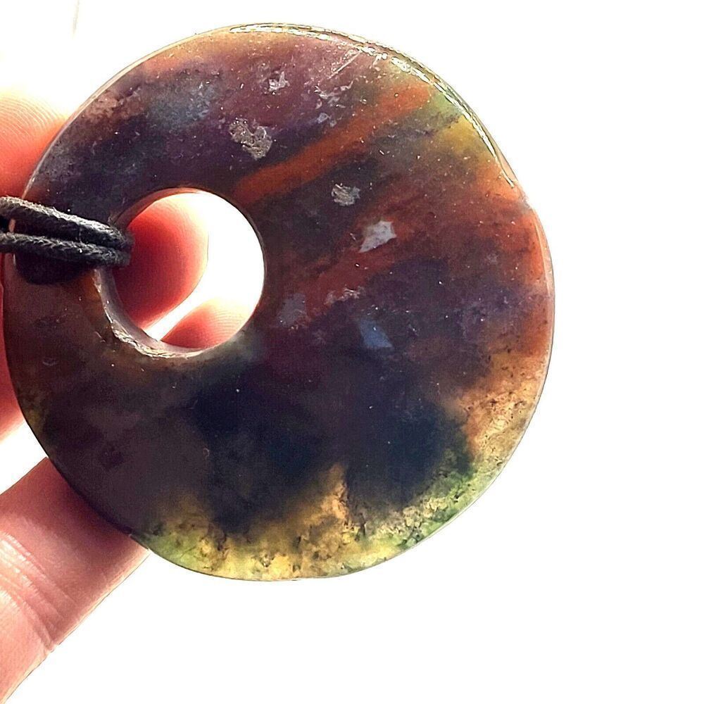 Chunky Bohemian Handmade Agate  Necklace Cord Slide Knot 2.5in Pendant 24in